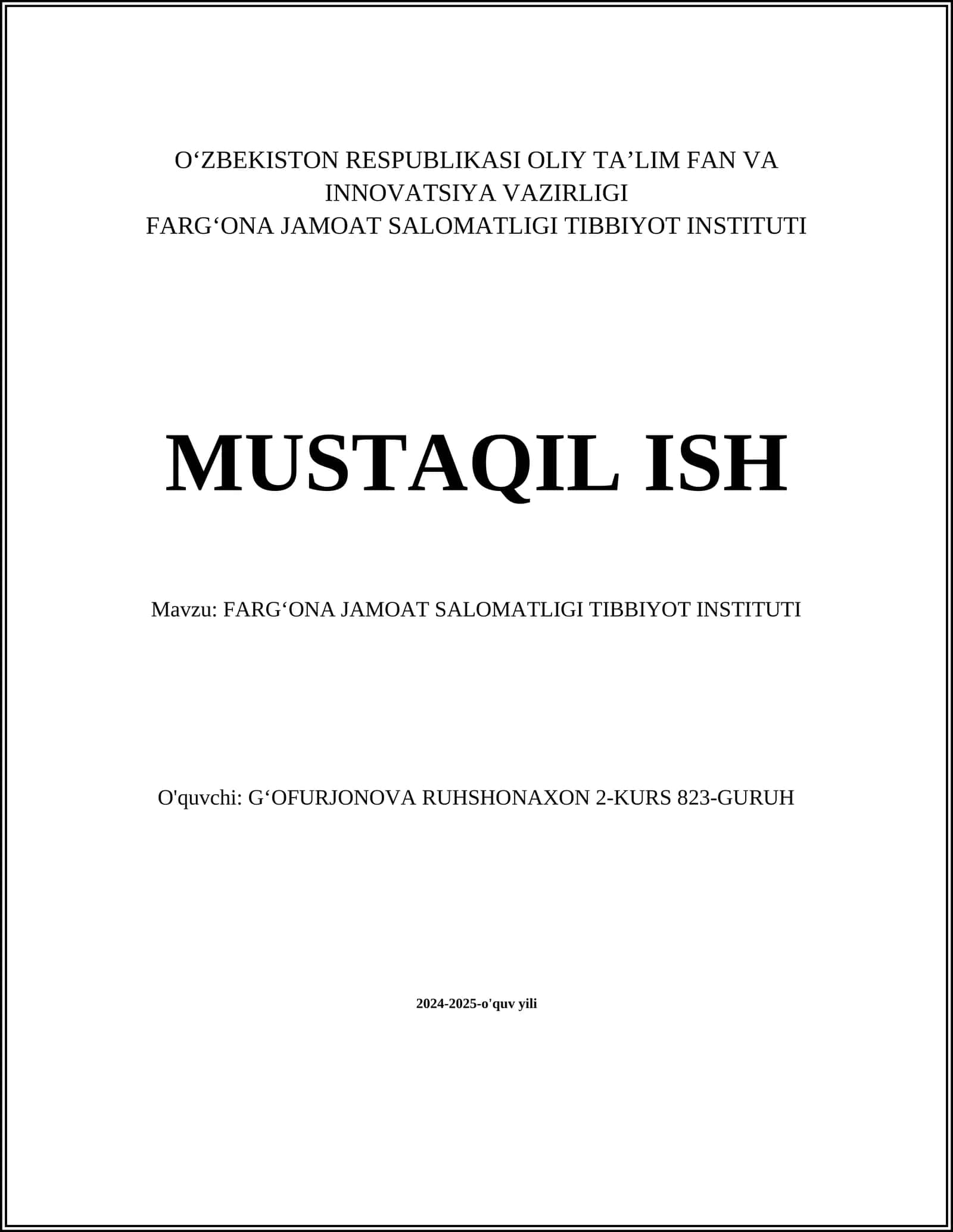 FARGʻONA JAMOAT SALOMATLIGI TIBBIYOT INSTITUTI