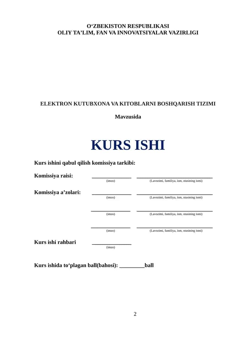 ELEKTRON KUTUBXONA VA KITOBLARNI BOSHQARISH TIZIMI