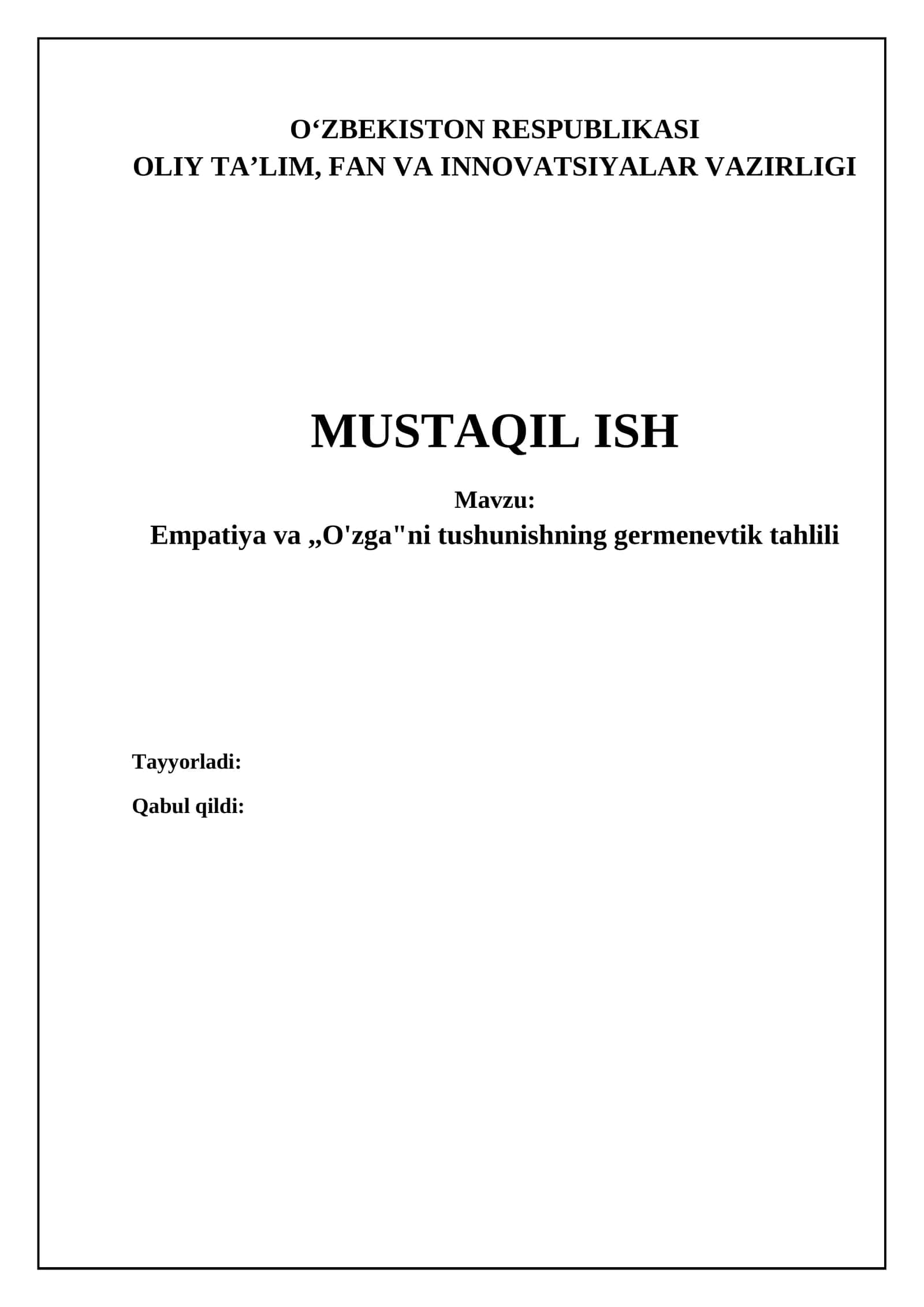 Empatiya va "O'zga"ni tushunishning germenevtik tahlili
