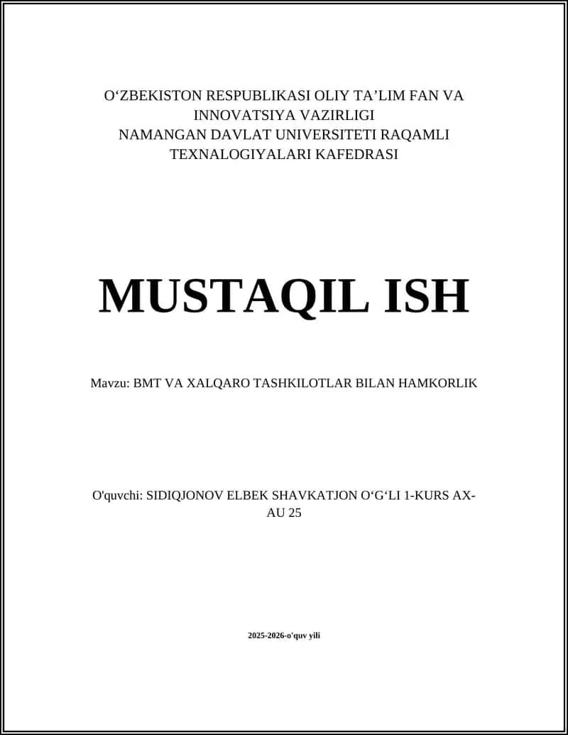 BMT VA XALQARO TASHKILOTLAR BILAN HAMKORLIK