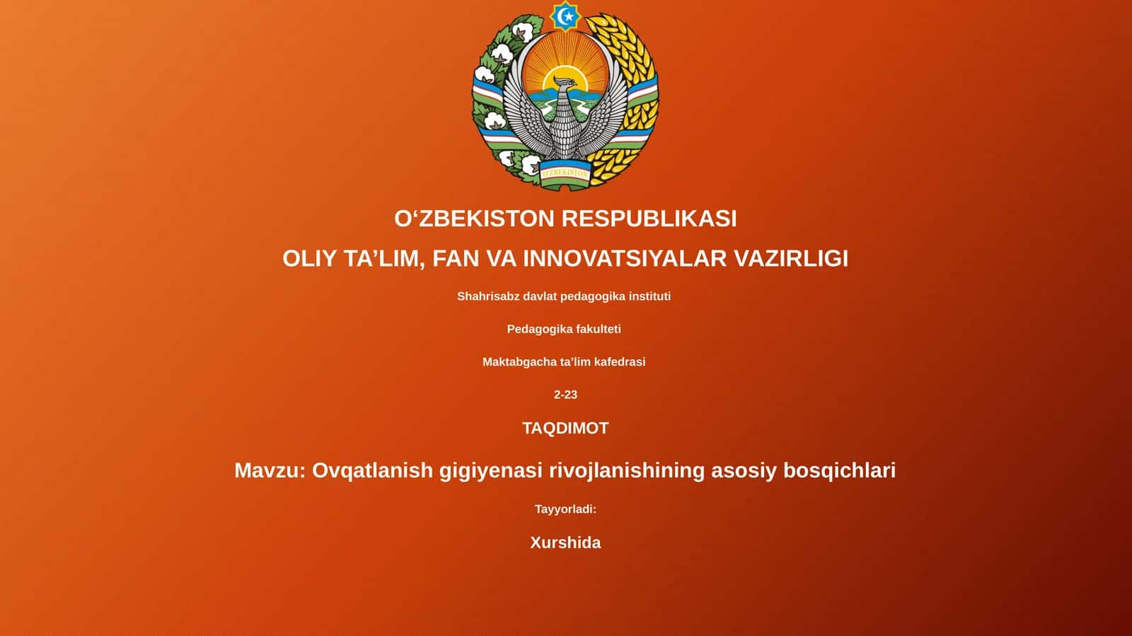 Ovqatlanish gigiyenasi rivojlanishining asosiy bosqichlari