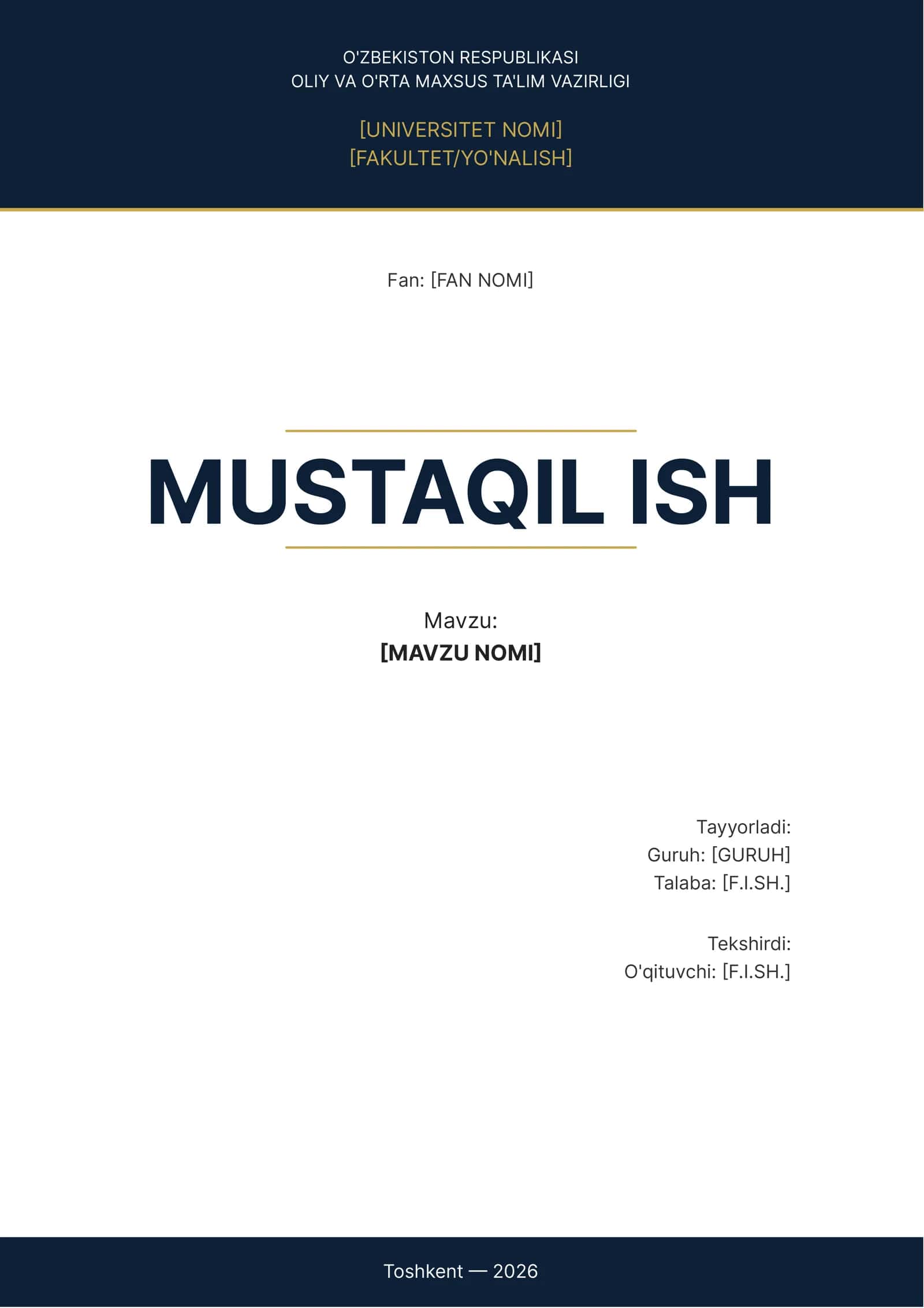 Mustaqil ish yuzi