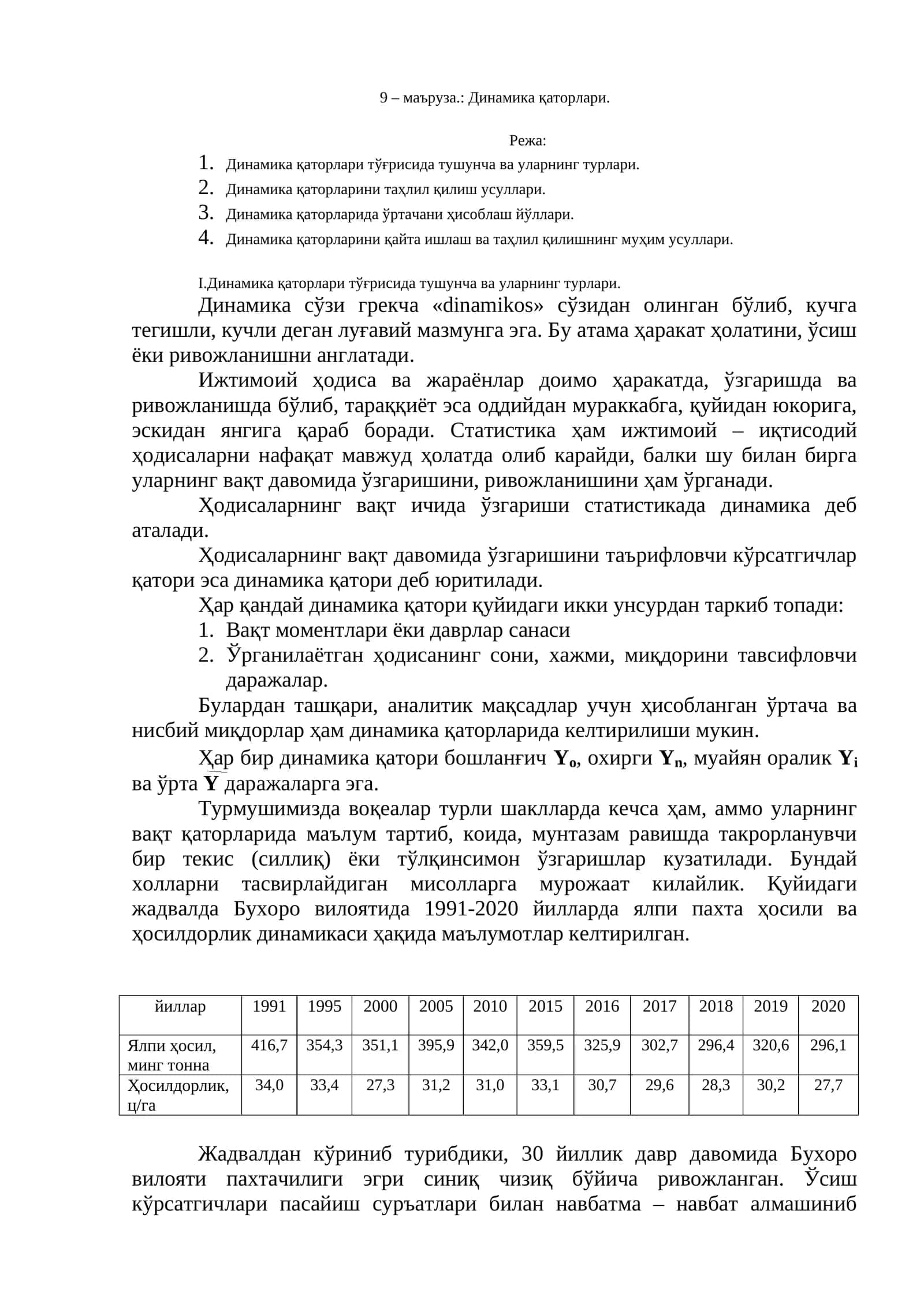 Динамика қаторлари