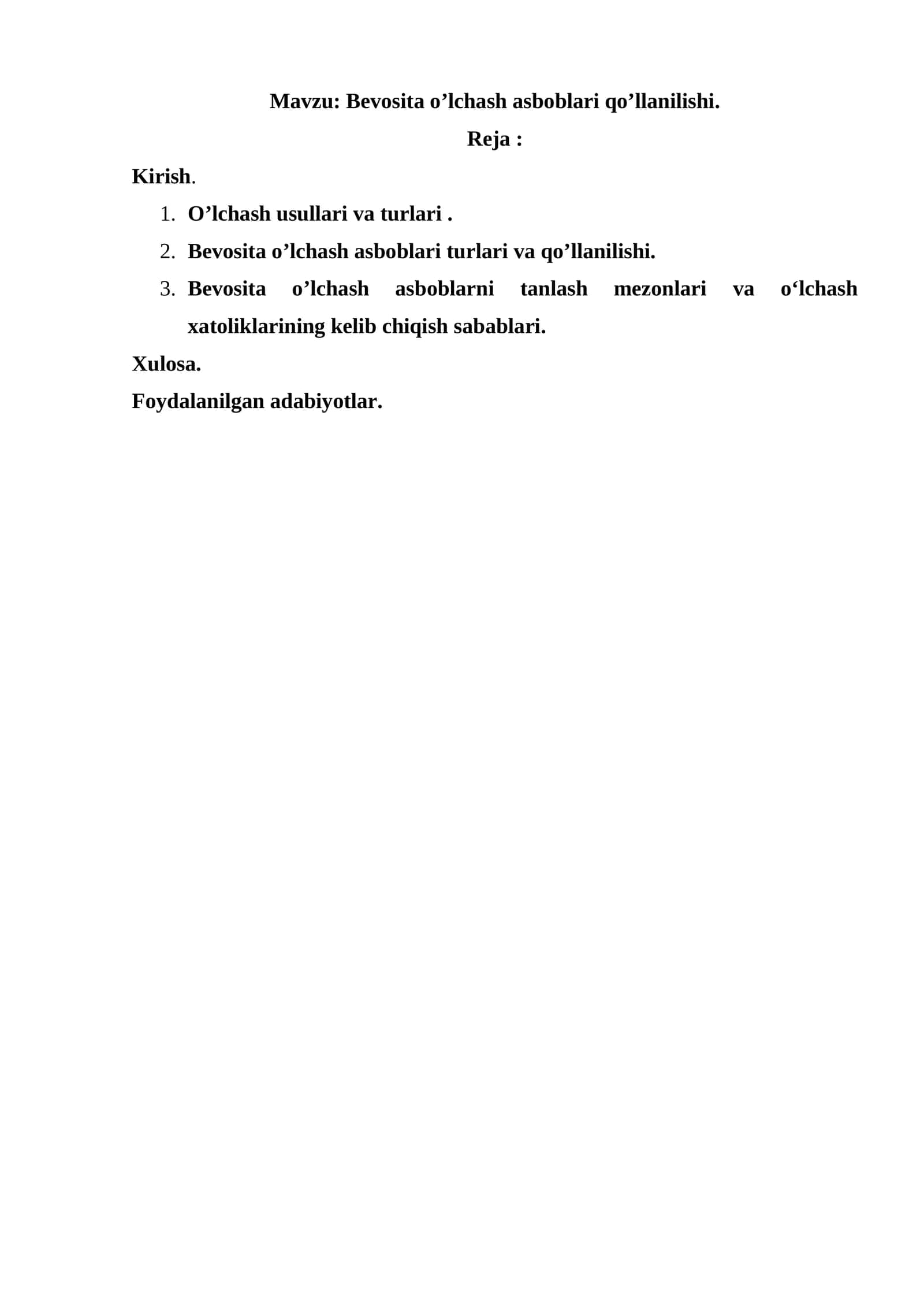 Bevosita o’lchash asboblari qo’llanilishi