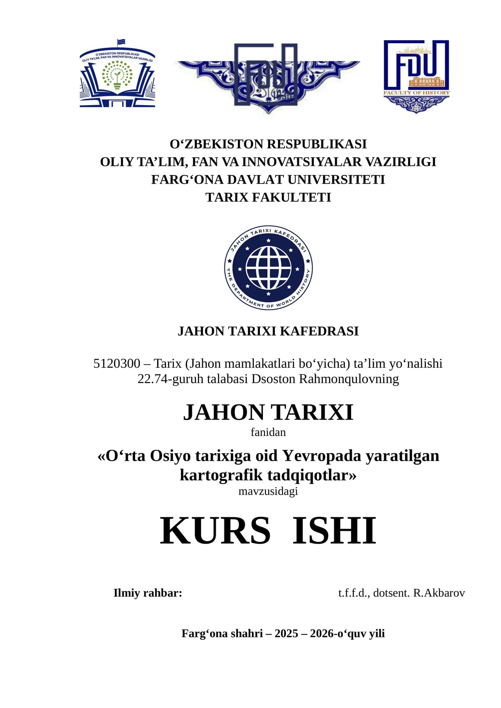 O‘rta Osiyo tarixiga oid Yevropada yaratilgan kartografik tadqiqotlar
