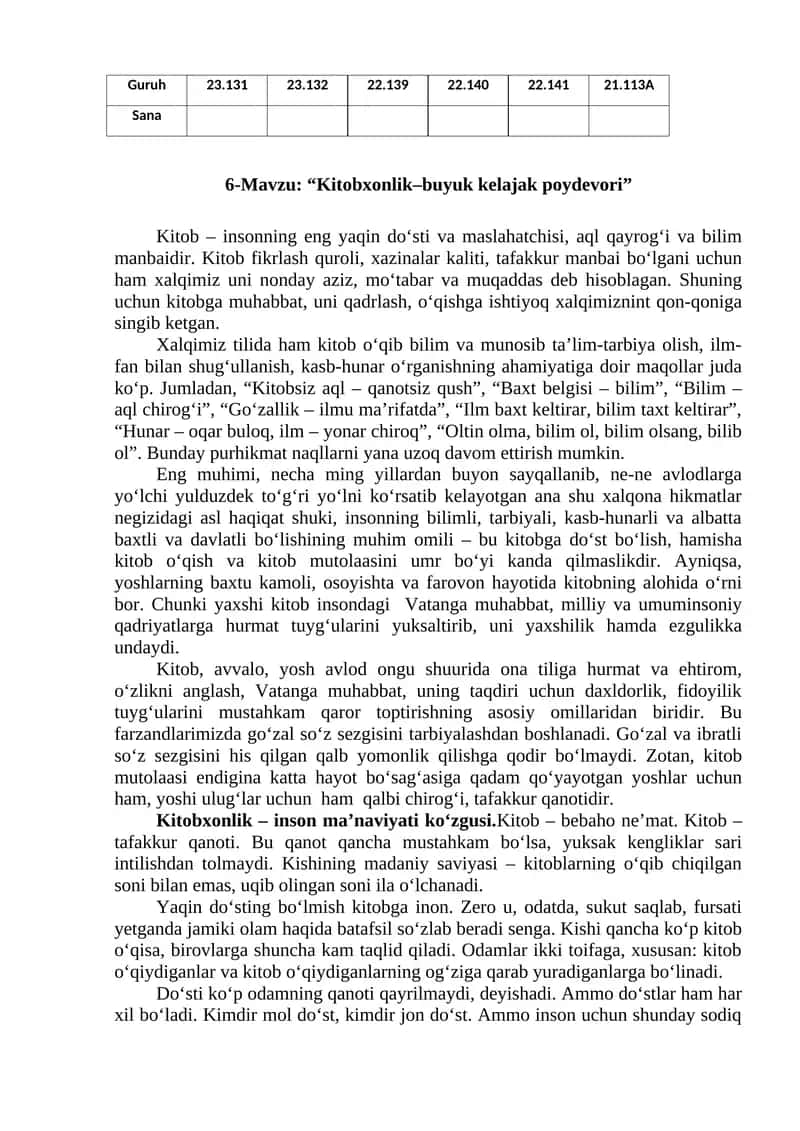"Kitobxonlik–buyuk kelajak poydevori"