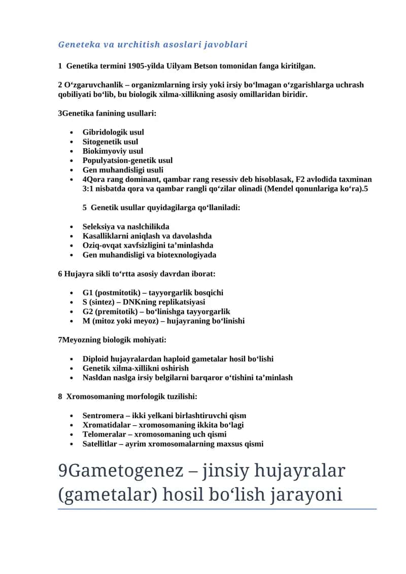 Geneteka va urchitish asoslari