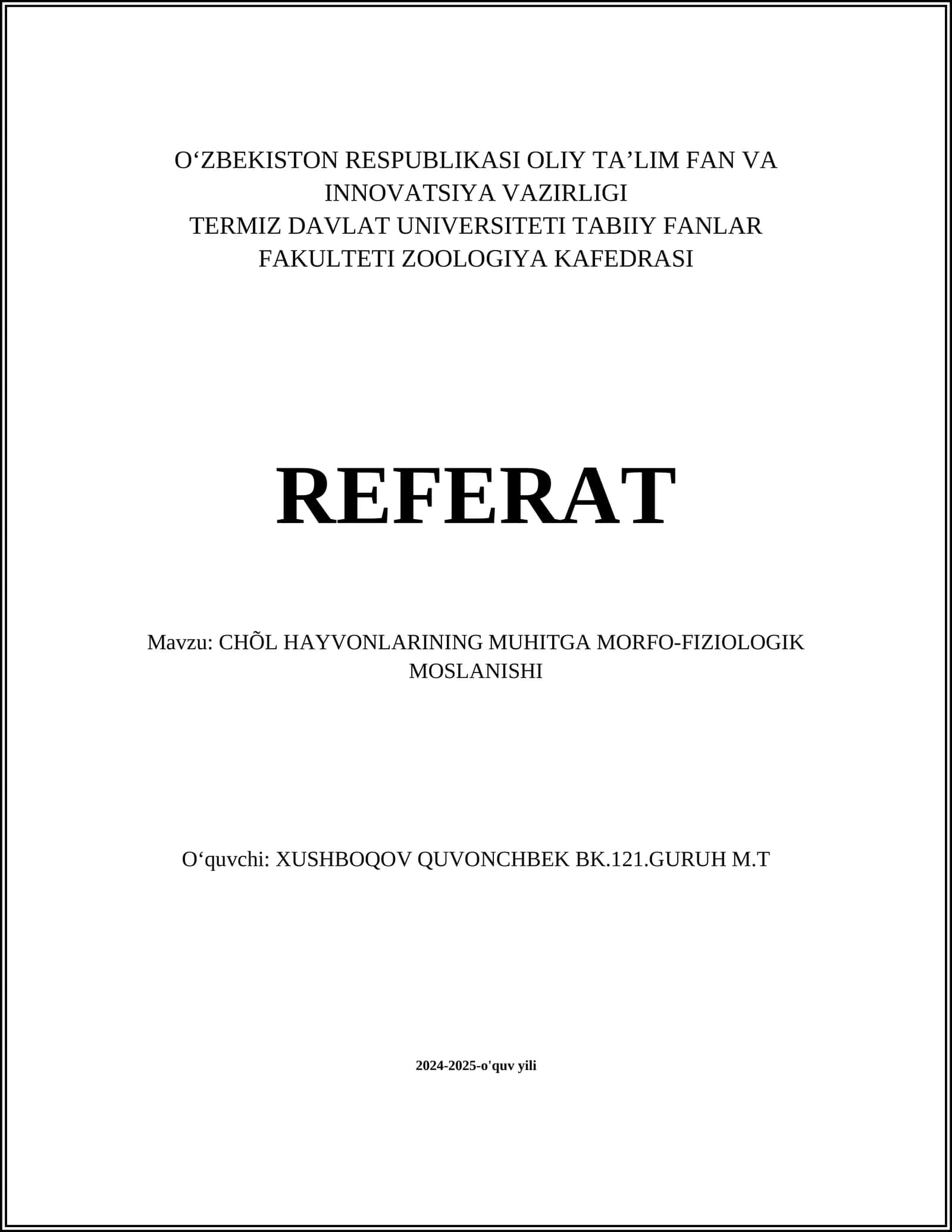Muhitga Morfo-fiziologik Moslanishi