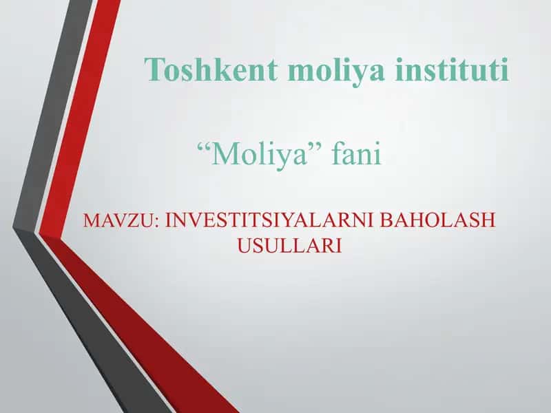 INVESTITSIYALARNI BAHOLASH USULLARI