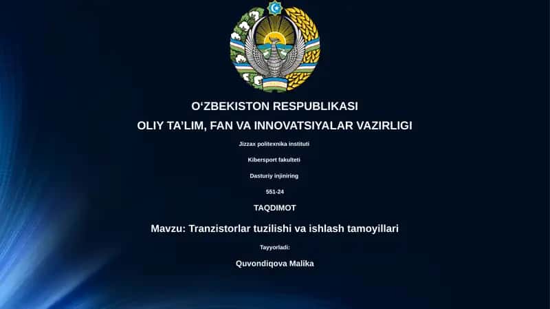 Tranzistorlar tuzilishi va ishlash tamoyillari