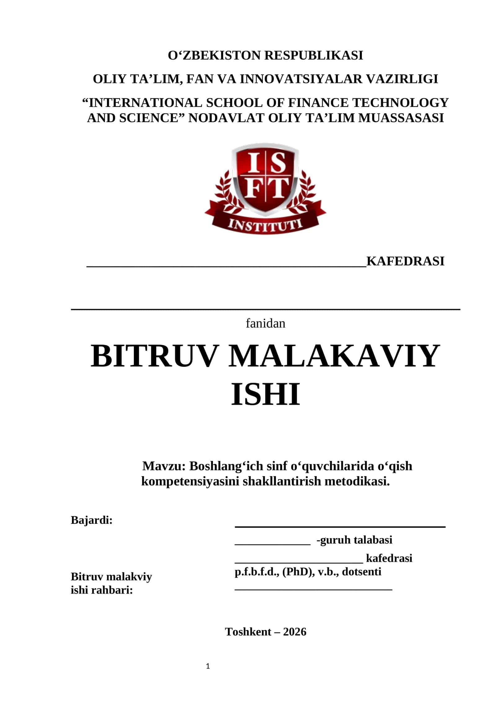Boshlangʻich sinf oʻquvchilarida oʻqish kompetensiyasini shakllantirish metodikasi