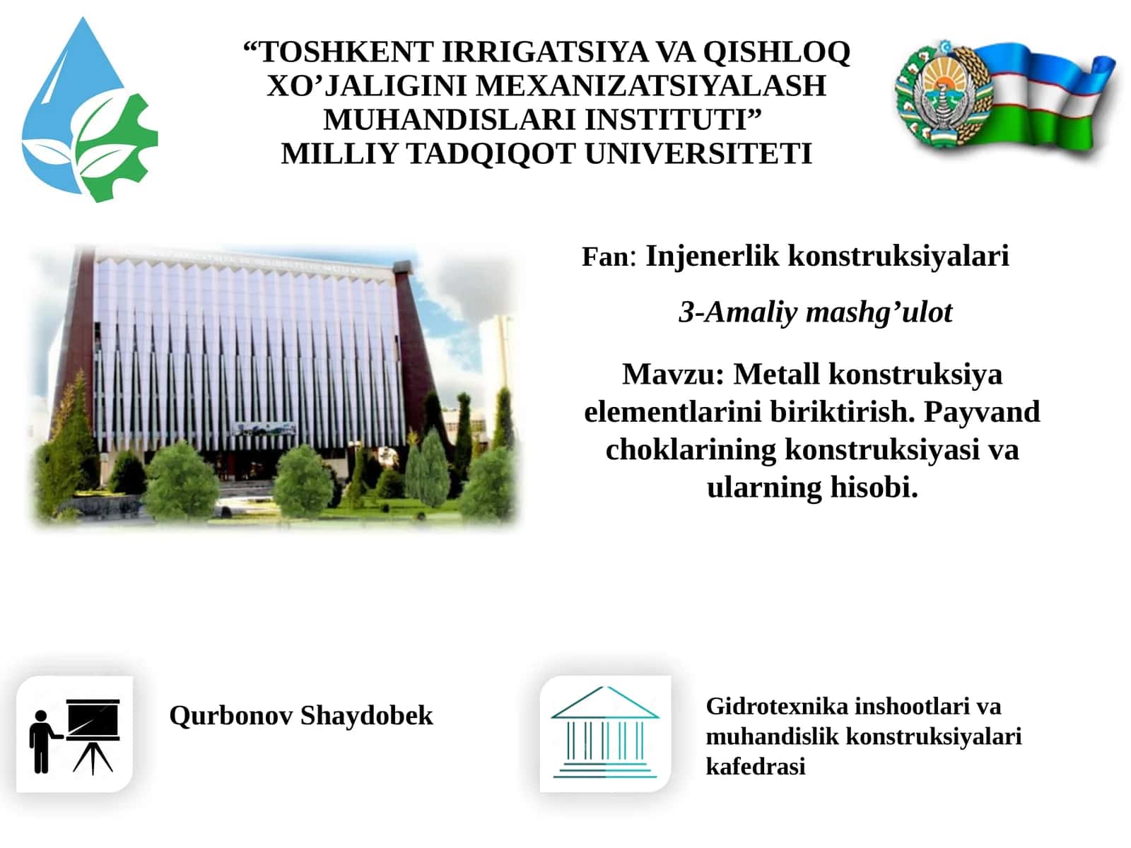 Metall konstruksiya elementlarini biriktirish. Payvand choklarining konstruksiyasi va ularning hisobi