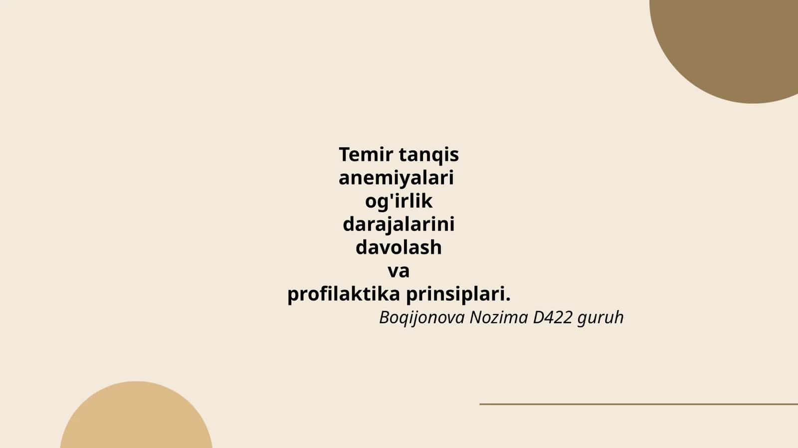 Temir tanqis anemiyalari og'irlik darajalarini davolash va profilaktika prinsiplari