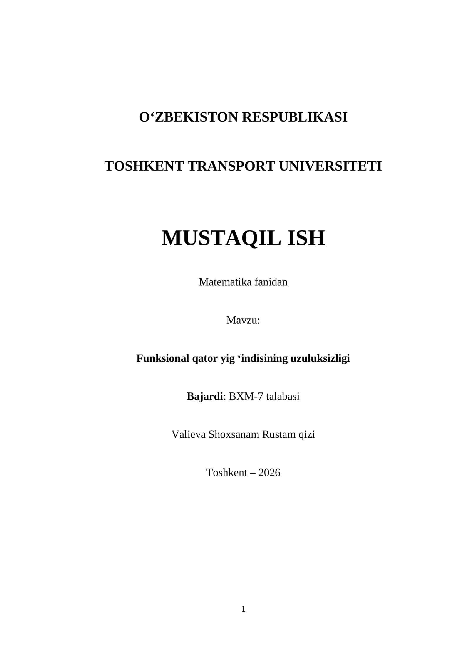 Funksional qator yig‘indisining uzuluksizligi