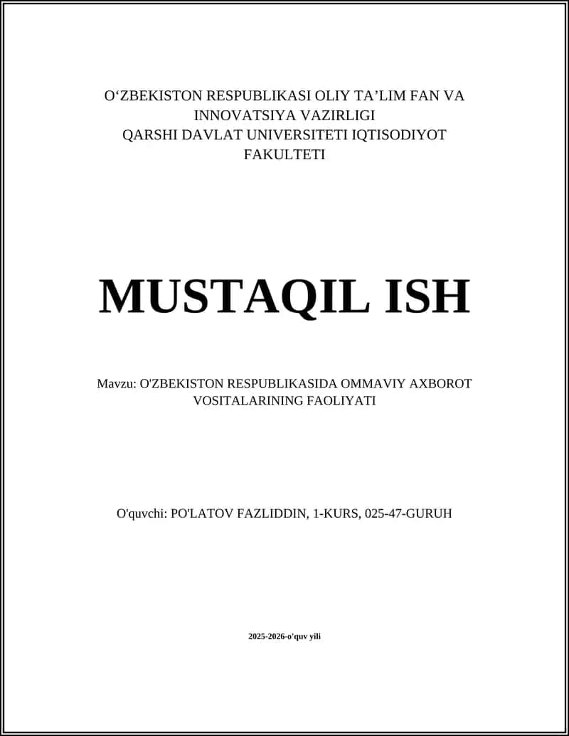 O'ZBEKISTON RESPUBLIKASIDA OMMAVIY AXBOROT VOSITALARINING FAOLIYATI