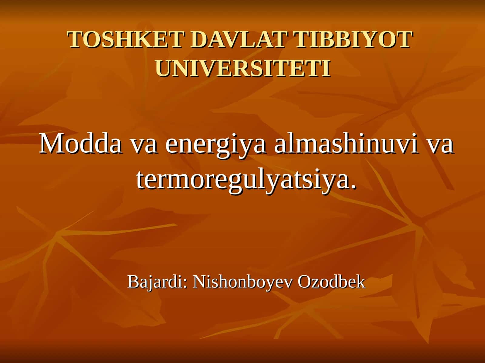 Modda va energiya almashinuvi va termoregulyatsiya