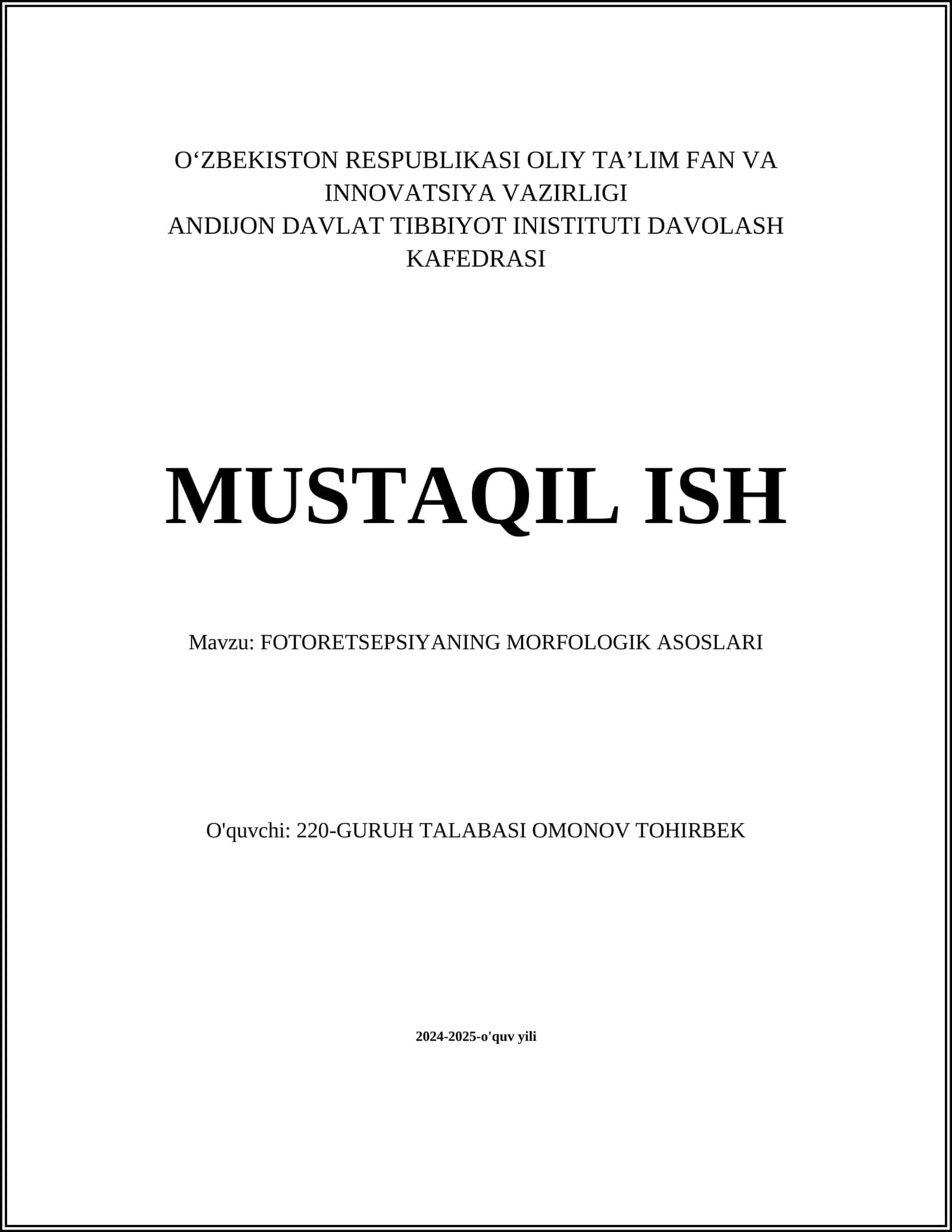 FOTORETSEPSIYANING MORFOLOGIK ASOSLARI