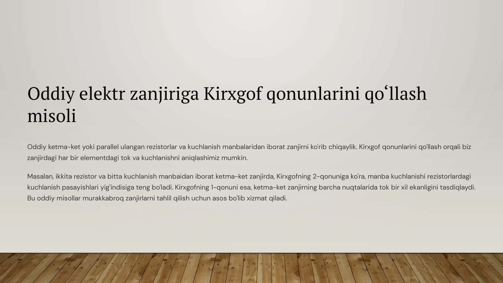 Oddiy elektr zanjiriga Kirxgof qonunlarini qo‘llash misoli
