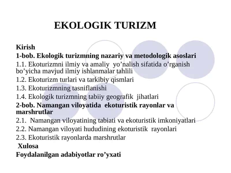 Ekologik turizmning nazariy va metodologik asoslari