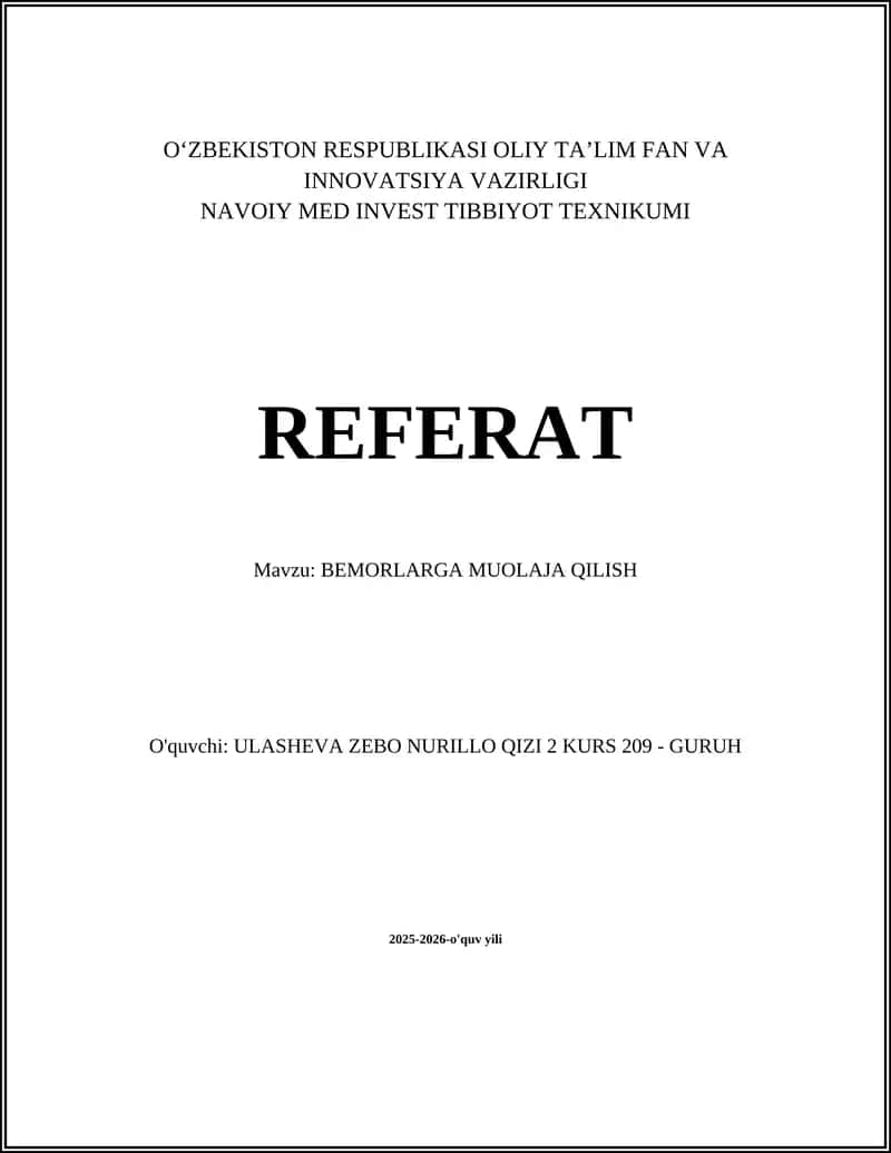BEMORLARGA MUOLAJA QILISH