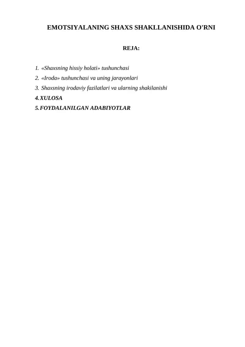 EMOTSIYALANING SHAXS SHAKLLANISHIDA O'RNI