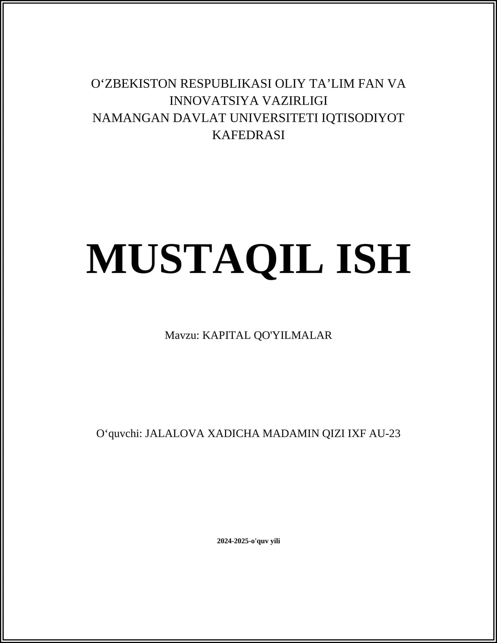 Kapital Qo'yilmalar