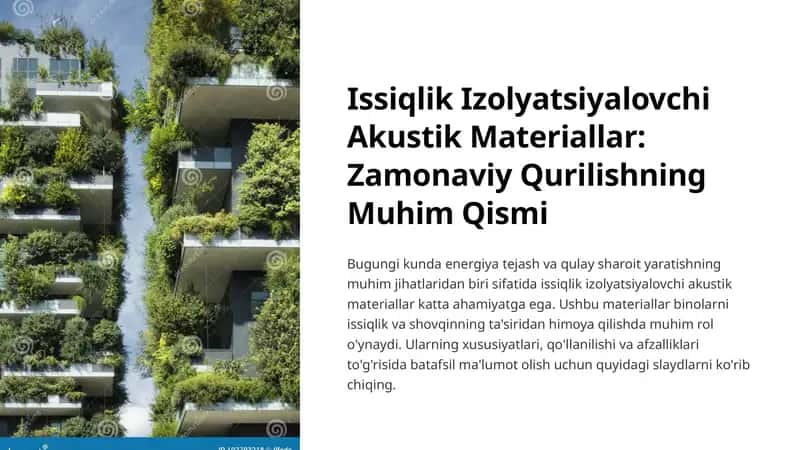 Issiqlik Izolyatsiyalovchi Akustik Materiallar Zamonaviy Qurilishning Muhim Qismi