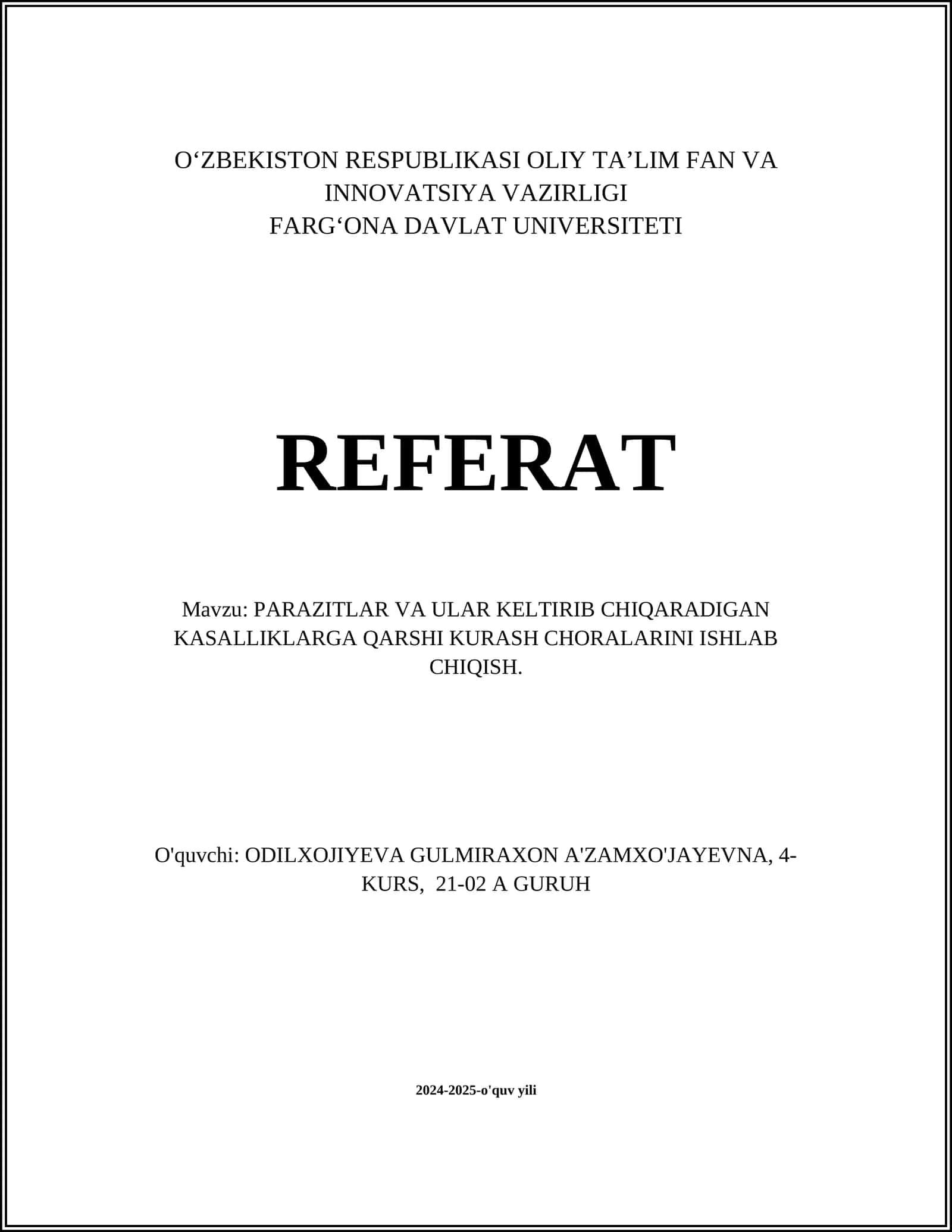 Parazitlarning turlari va tasnifi