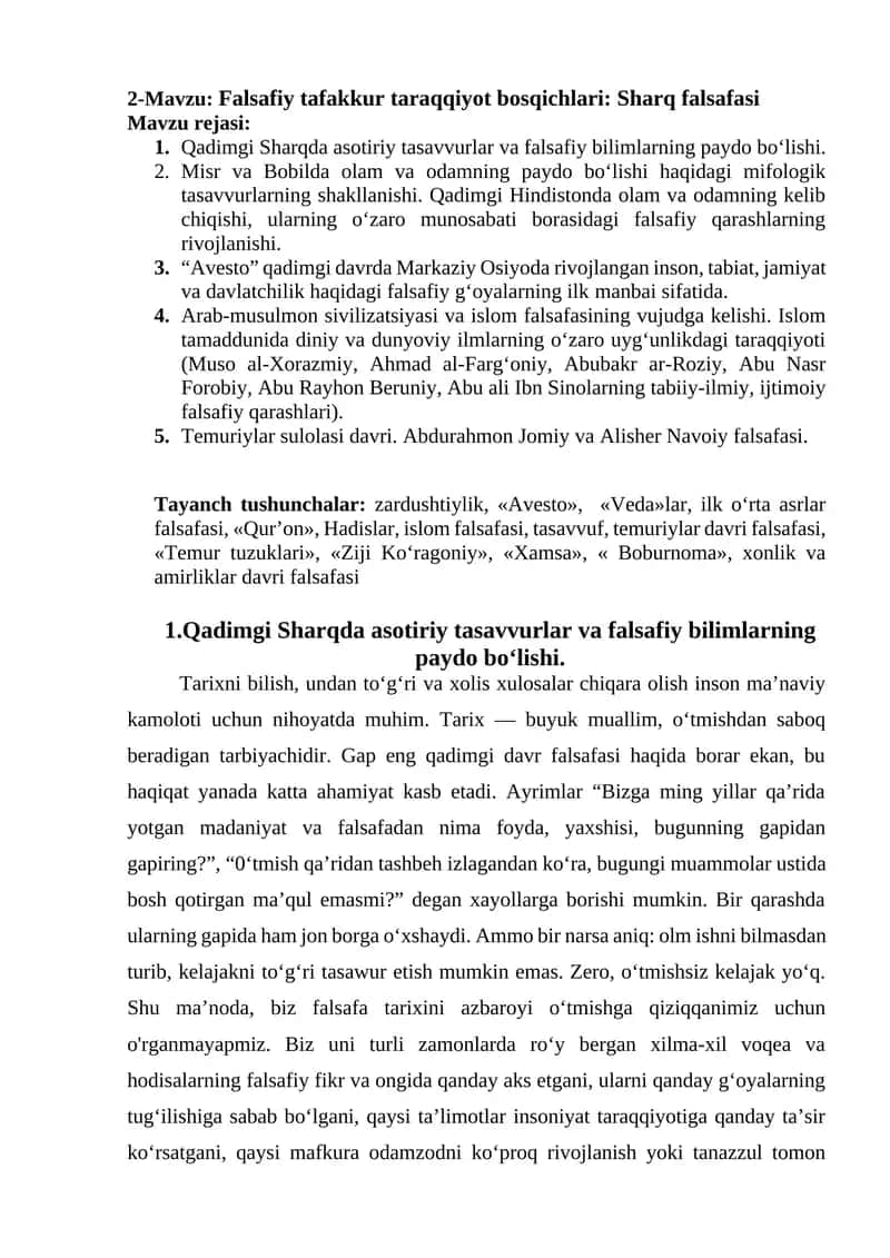 Qadimgi Sharqda Falsafiy Tasavvurlar