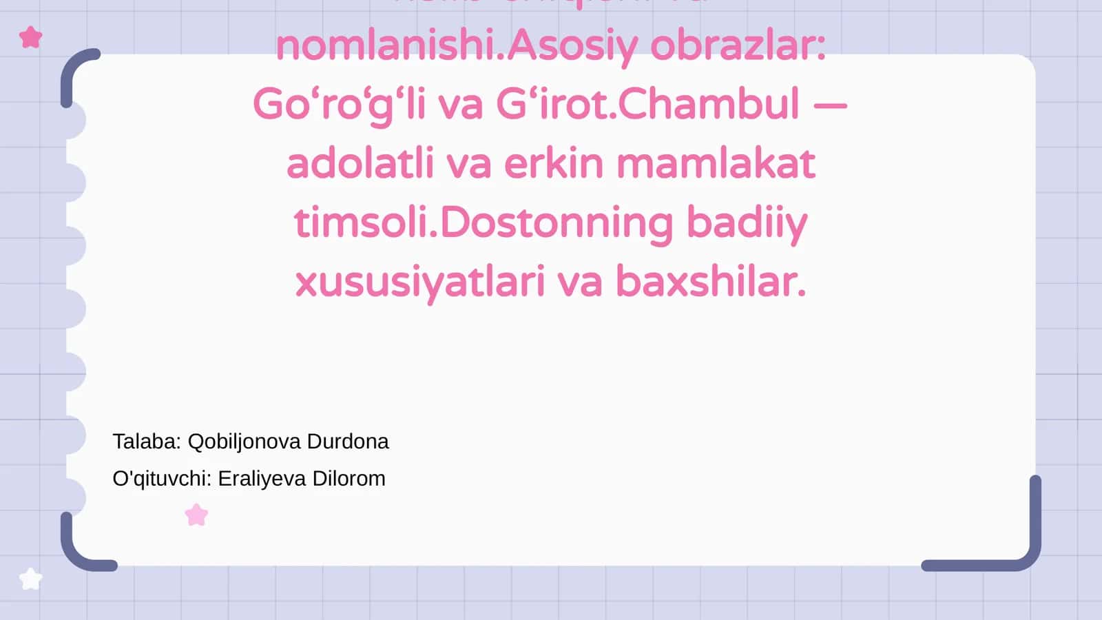Go‘ro‘g‘li’ turkumi haqida umumiy ma’lumot