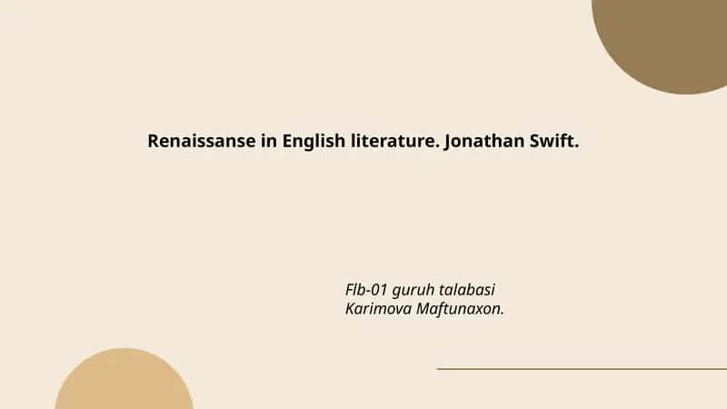 Renaissanse in English literature. Jonathan Swift.