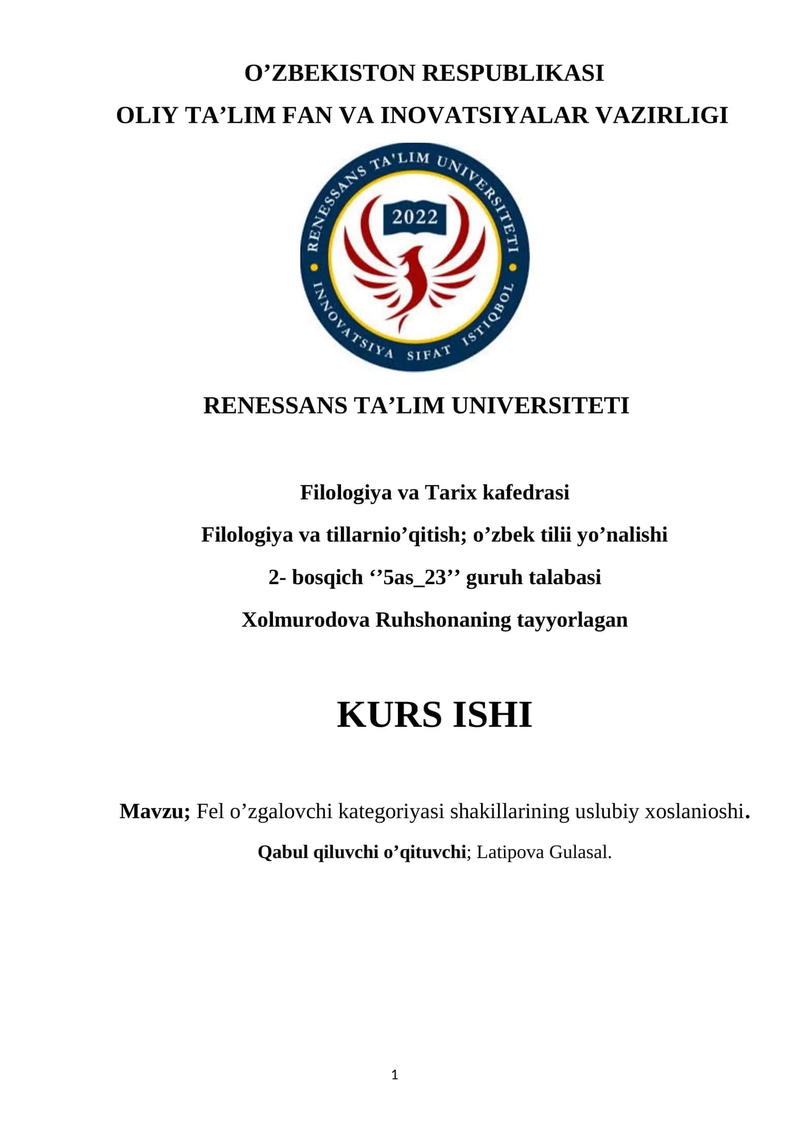 Fel o’zgalovchi kategoriyasi shakillarining uslubiy xoslanioshi