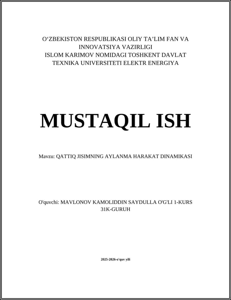 QATTIQ JISIMNING AYLANMA HARAKAT DINAMIKASI