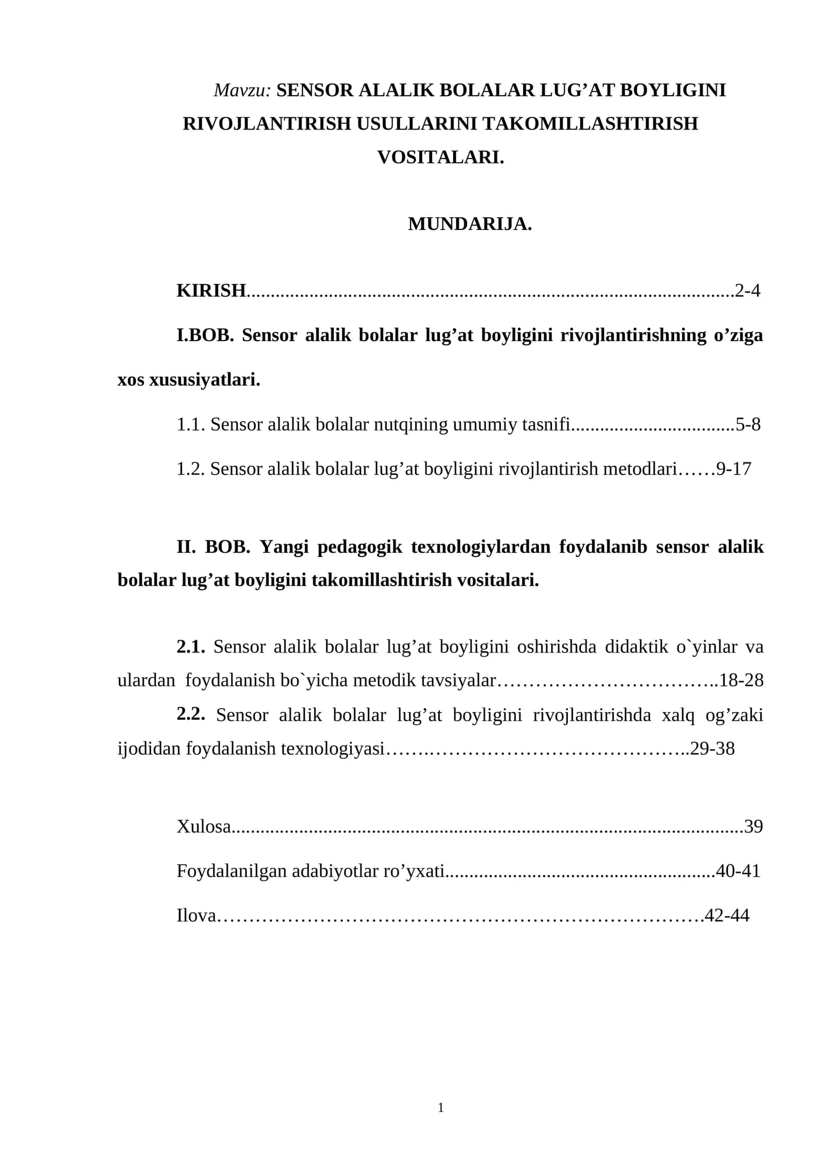 SENSOR ALALIK BOLALAR LUG’AT BOYLIGINI RIVOJLANTIRISH USULLARINI TAKOMILLASHTIRISH VOSITALARI
