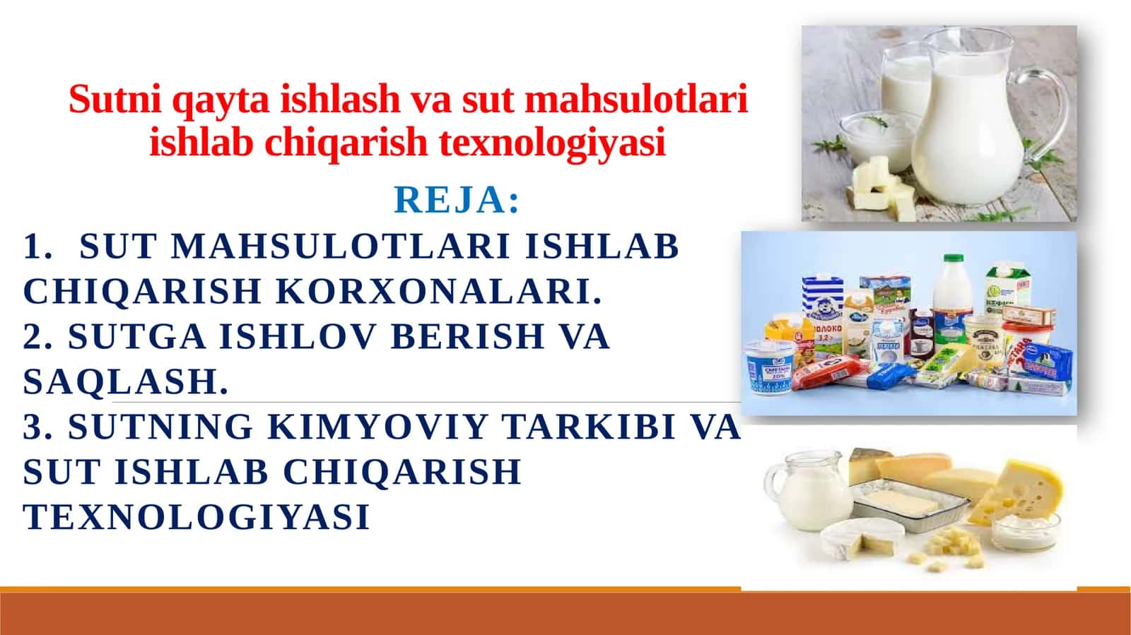 Sutni qayta ishlash va sut mahsulotlari ishlab chiqarish texnologiyasi
