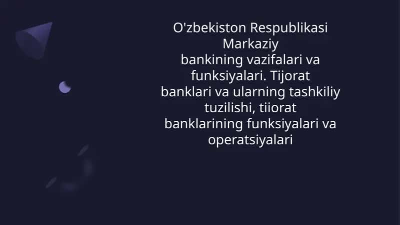Markaziy bank faoliyati vazifalari