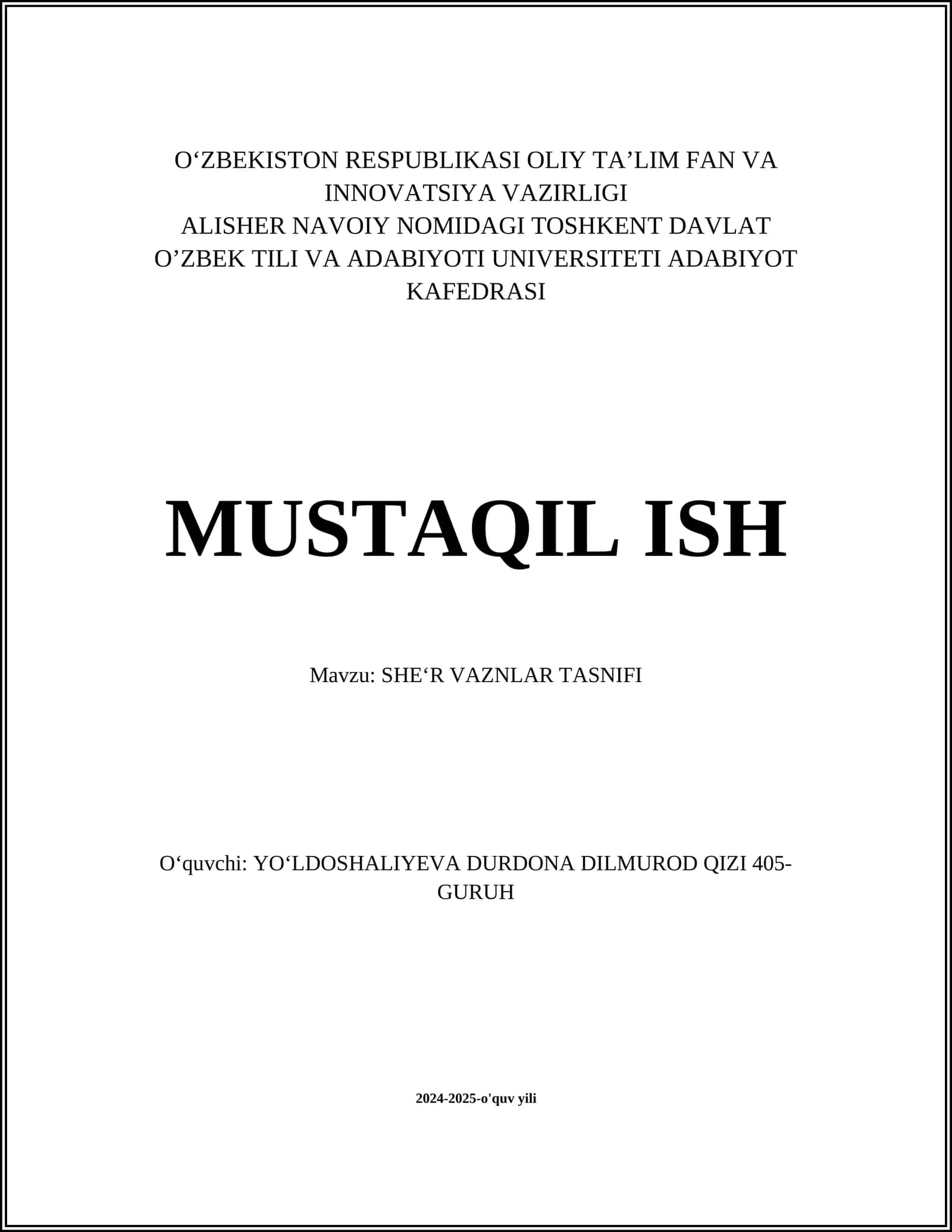 SHE‘R VAZNLAR TASNIFI