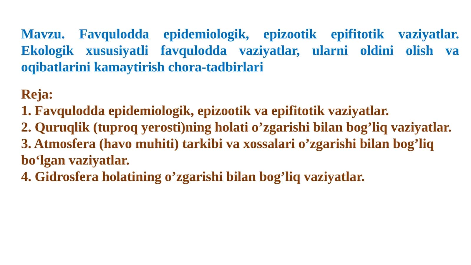 Favquloddagi epidemiologik, epizootik va epifitotik vaziyatlar