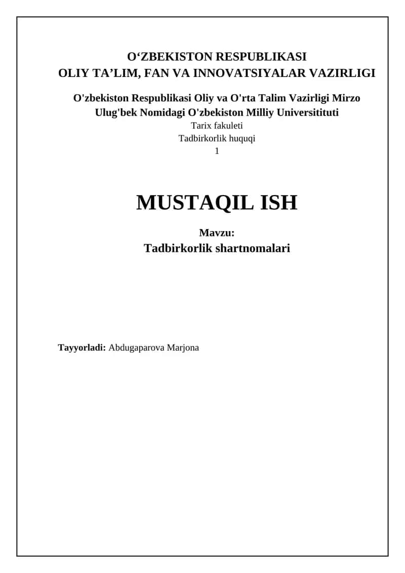 Tadbirkorlik shartnomalari