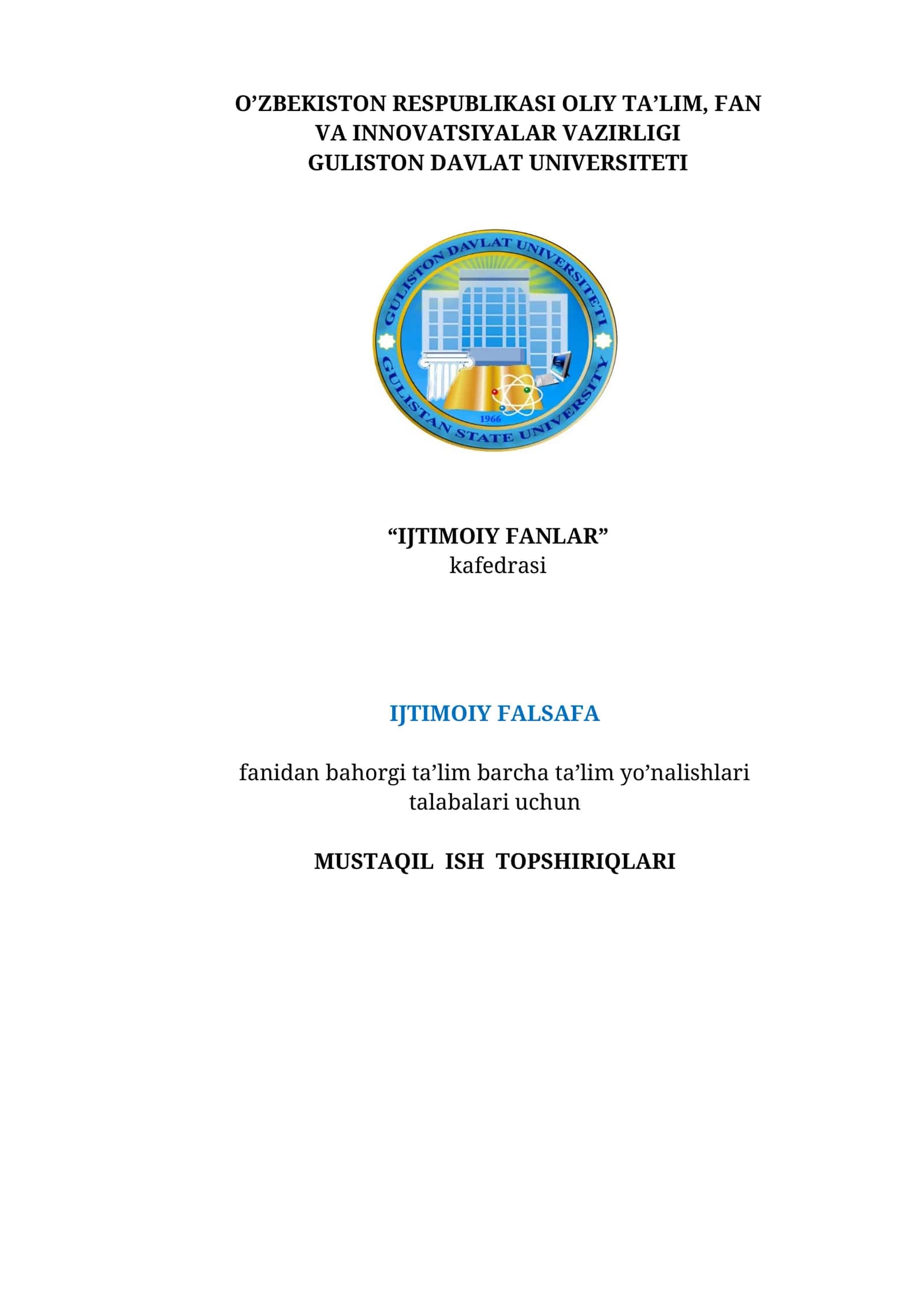 Ijtimoiy Falsafa Bahorgi Ta'lim