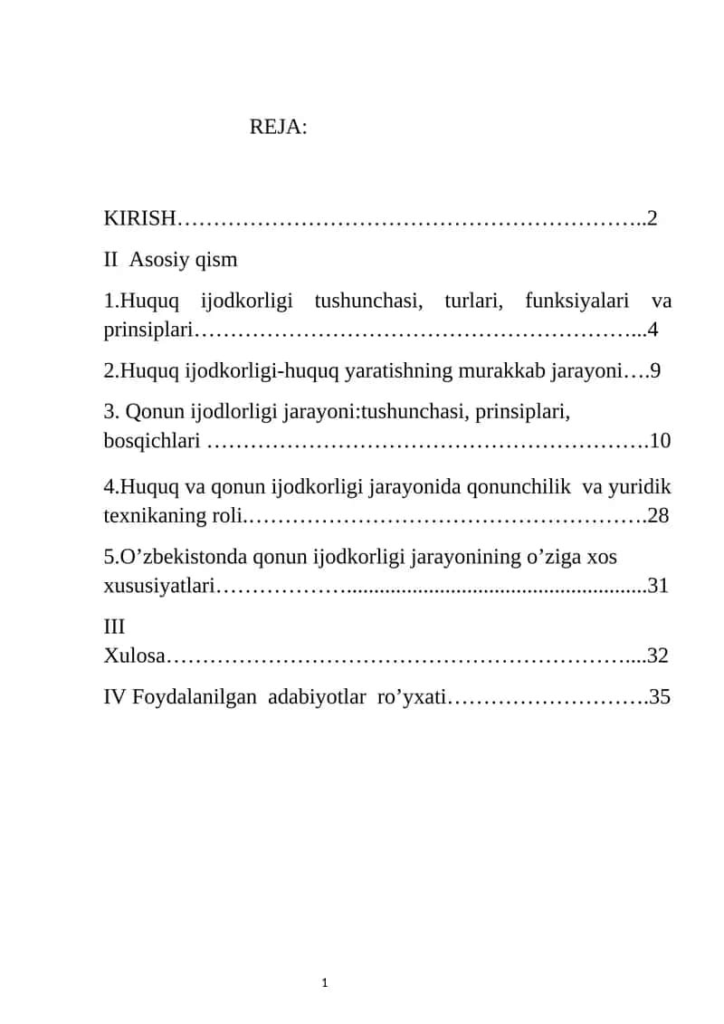 Qonun ijodkorligi tushunchasi, turlari, funksiyalari va prinsiplari