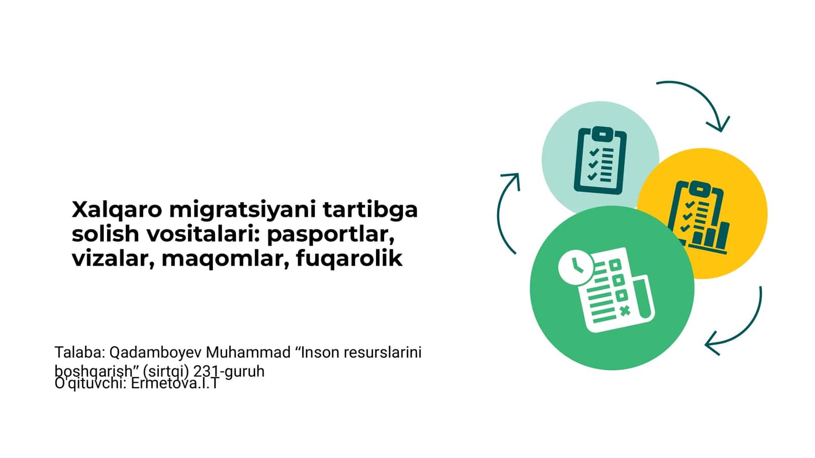 Xalqaro migratsiyani tartibga solish vositalari: pasportlar, vizalar, maqomlar, fuqarolik