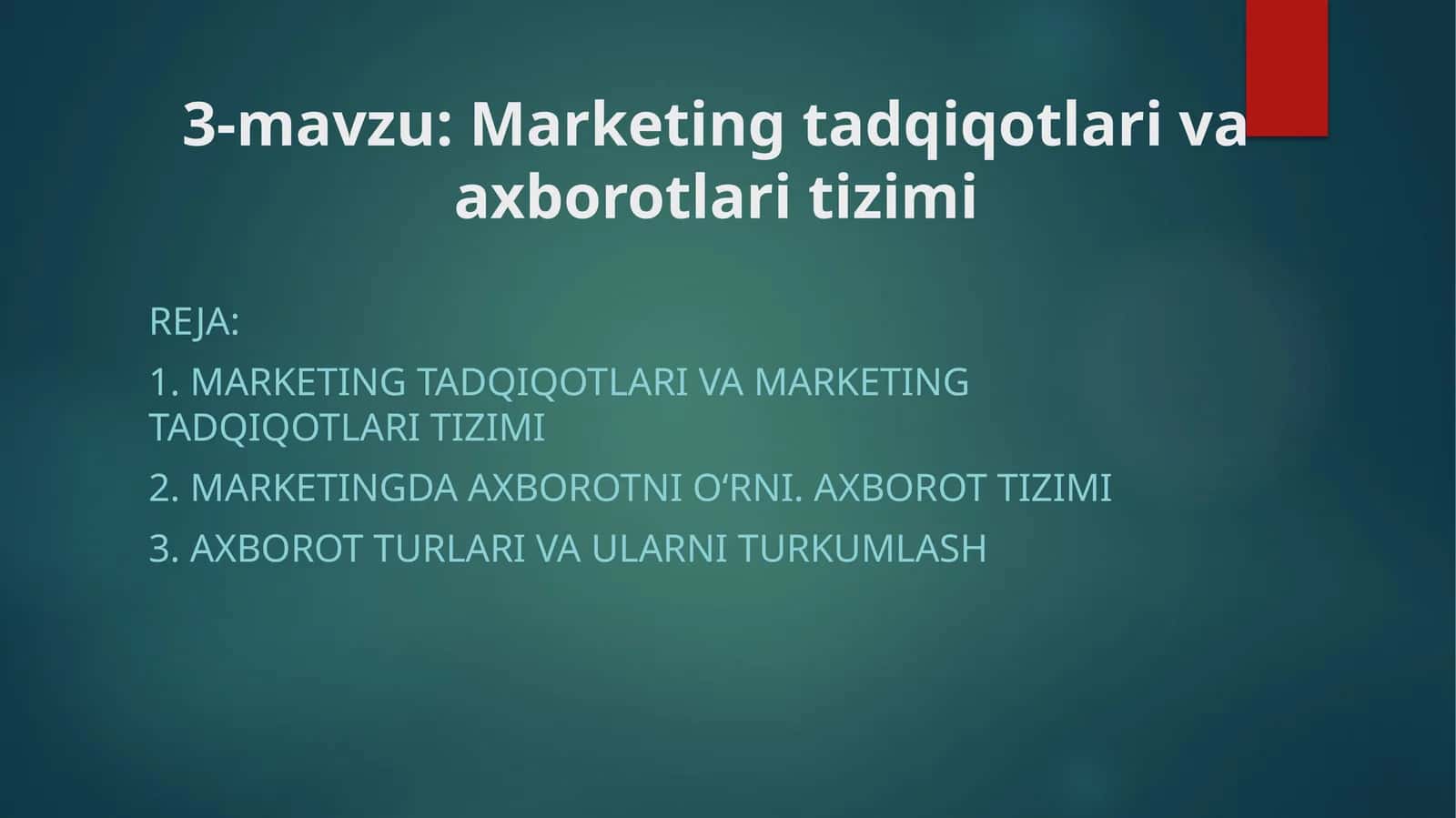 Marketing tadqiqotlari va axborot tizimi