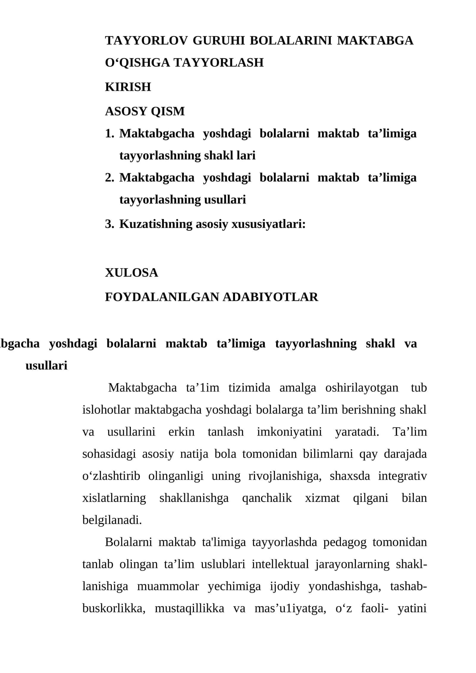 Maktabgacha bolalarni ta’limga tayyorlash