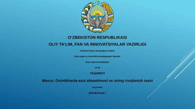 Osimliklarda azot almashinovi vs uning rivojlanish tasiri