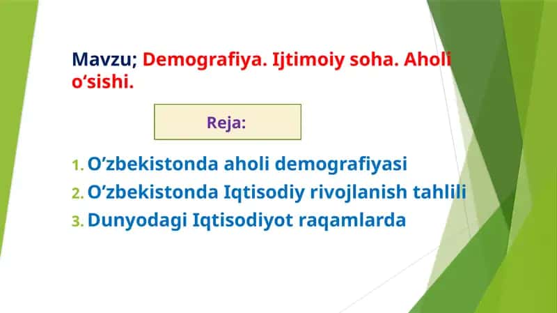 Demografiya. Ijtimoiy soha. Aholi oʻsishi
