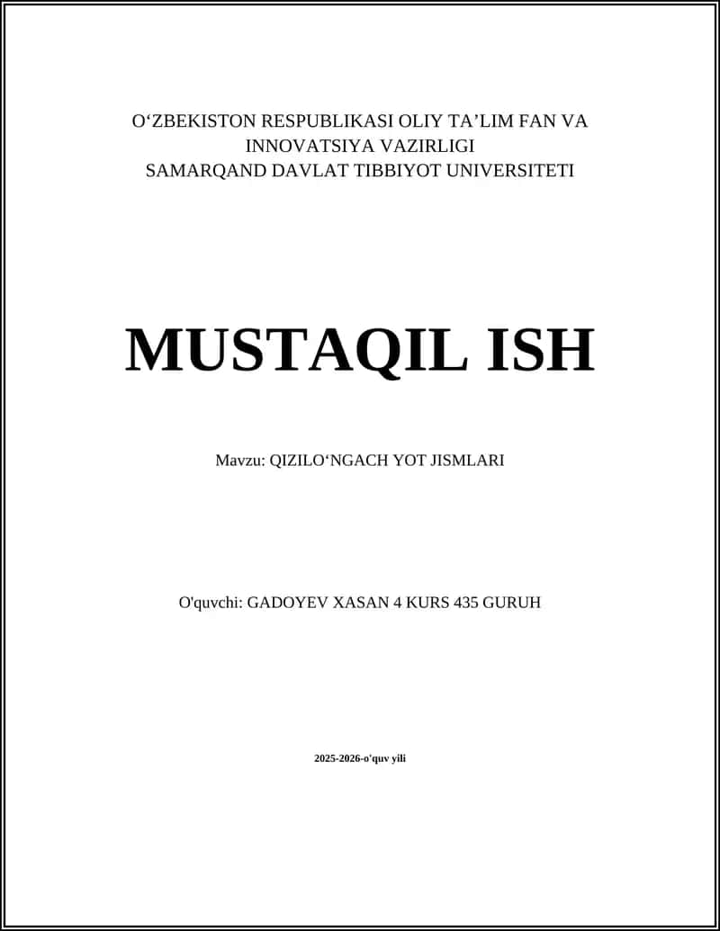 QIZILOʻNGACH YOT JISMLARI