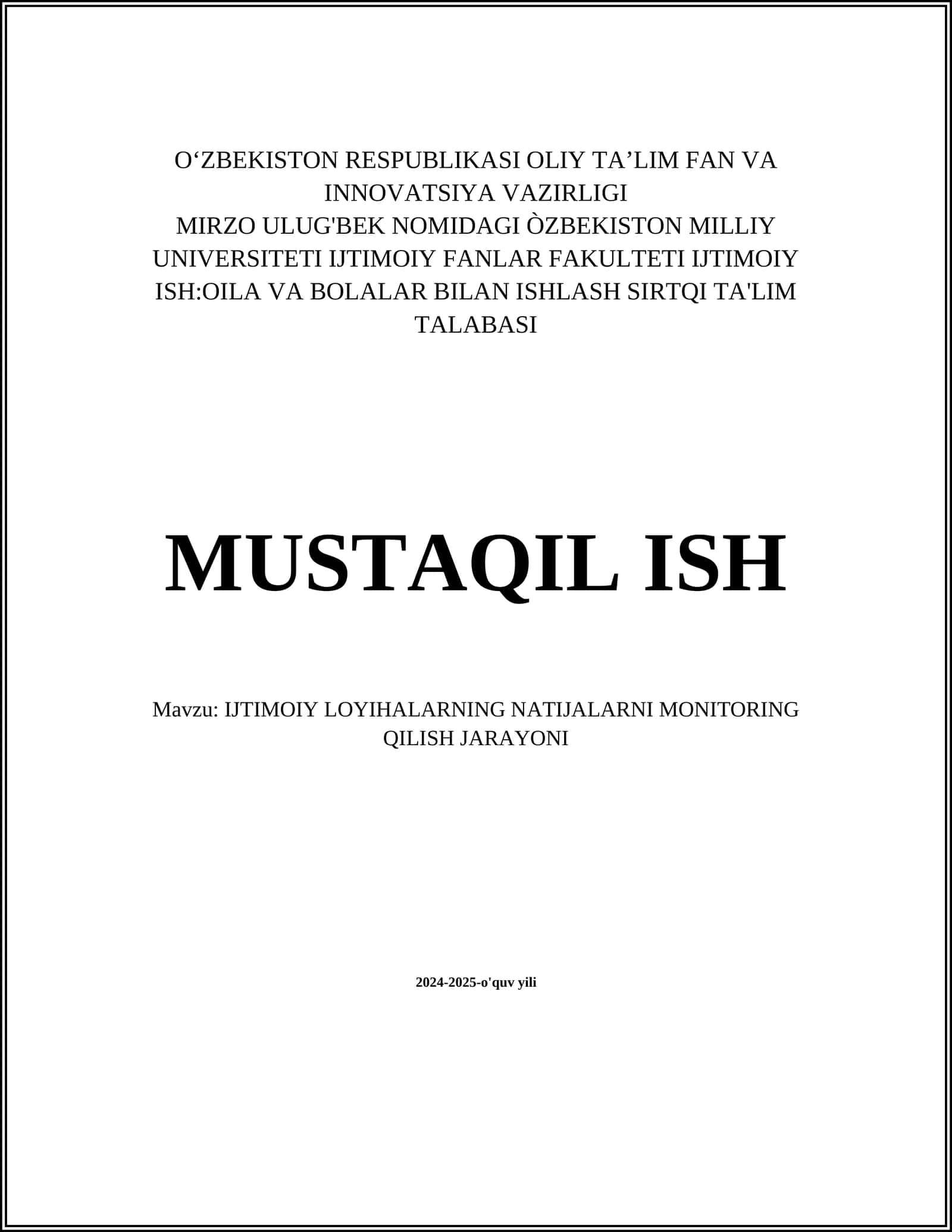 IJTIMOIY LOYIHALARNING NATIJALARNI MONITORING QILISH JARAYONI