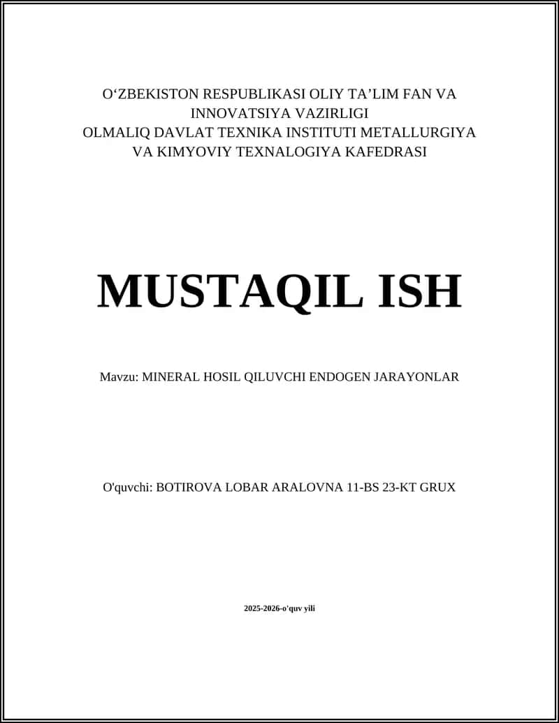 MINERAL HOSIL QILUVCHI ENDOGEN JARAYONLAR