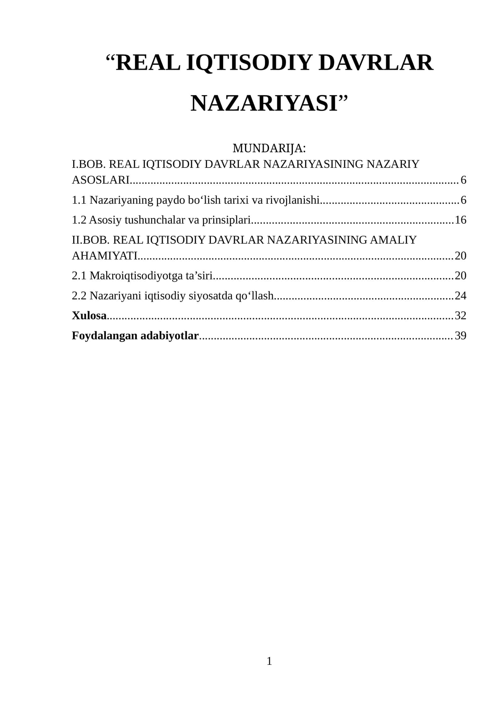 REAL IQTISODIY DAVRLAR NAZARIYASI